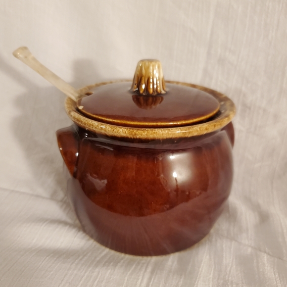 Vintage Hull Pottery Brown Drip Glaze Sugar Pot w/lid & Spoon | Creamer - Picture 8 of 16